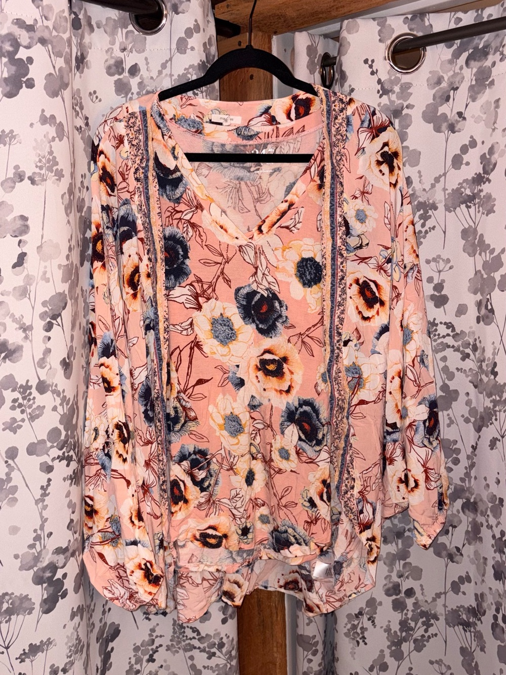 Plus Size Pink Floral Peasant Sleeve Kimono and Tank Set
